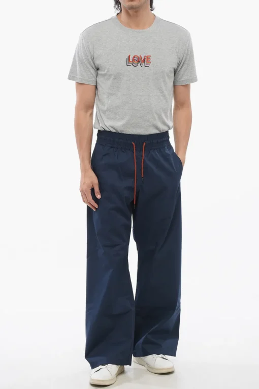 Outlet Pantaloni Wide Leg in Misto Cotone con Coulisse Uomo Pantaloni