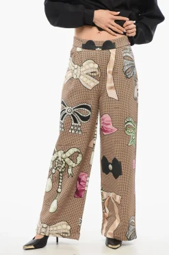 Outlet Pantaloni Wide Leg with Stampa Fiocco Donna Pantaloni