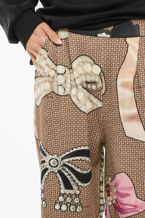 Outlet Pantaloni Wide Leg with Stampa Fiocco Donna Pantaloni