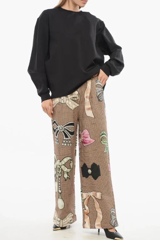 Outlet Pantaloni Wide Leg with Stampa Fiocco Donna Pantaloni