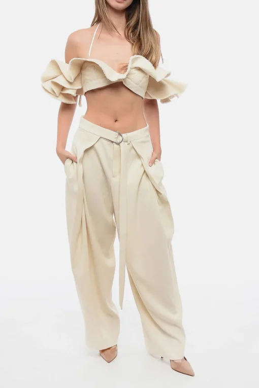 Clearance Pantaloni Wide-Leg con Cintura Effetto Pinces Donna Pantaloni
