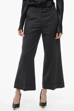 Best Pantaloni Wide-Leg in Lana Vergine con Risvolto sul Fondo Donna Pantaloni