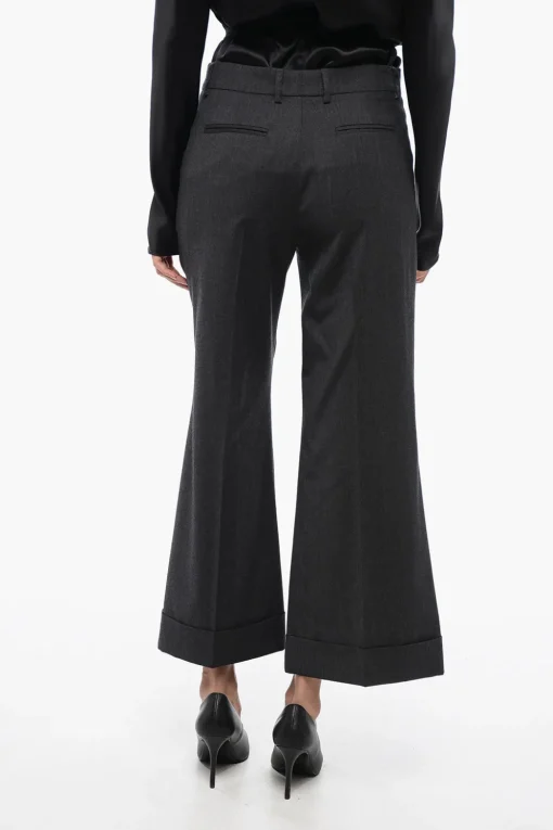 Best Pantaloni Wide-Leg in Lana Vergine con Risvolto sul Fondo Donna Pantaloni