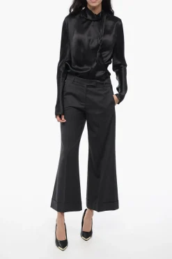 Best Pantaloni Wide-Leg in Lana Vergine con Risvolto sul Fondo Donna Pantaloni