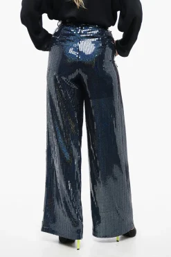 New Pantaloni Wide-Leg in Paillettes All-Over con Pinces Donna Pantaloni
