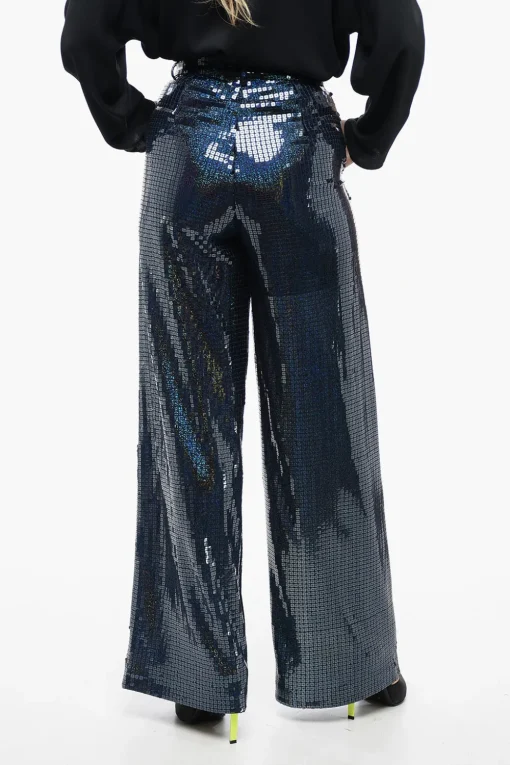 New Pantaloni Wide-Leg in Paillettes All-Over con Pinces Donna Pantaloni