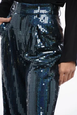 New Pantaloni Wide-Leg in Paillettes All-Over con Pinces Donna Pantaloni