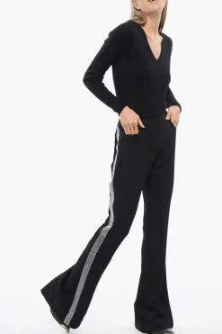 Sale Pantaoni Flared-Fit Con Banda Laterale In Strass Donna Pantaloni