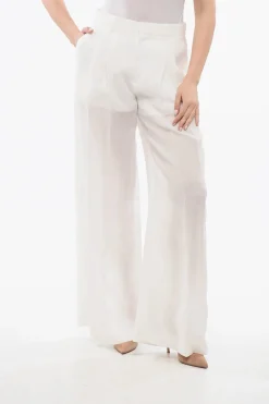 Fashion Pantloni Wide Leg in Ramie Donna Pantaloni