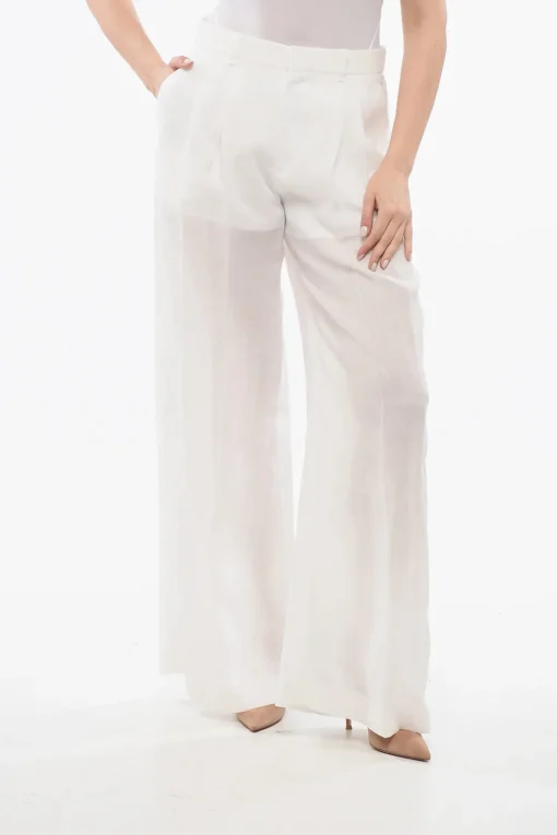 Fashion Pantloni Wide Leg in Ramie Donna Pantaloni