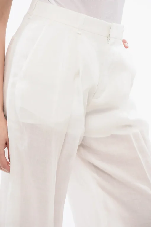 Fashion Pantloni Wide Leg in Ramie Donna Pantaloni