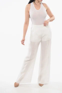 Fashion Pantloni Wide Leg in Ramie Donna Pantaloni
