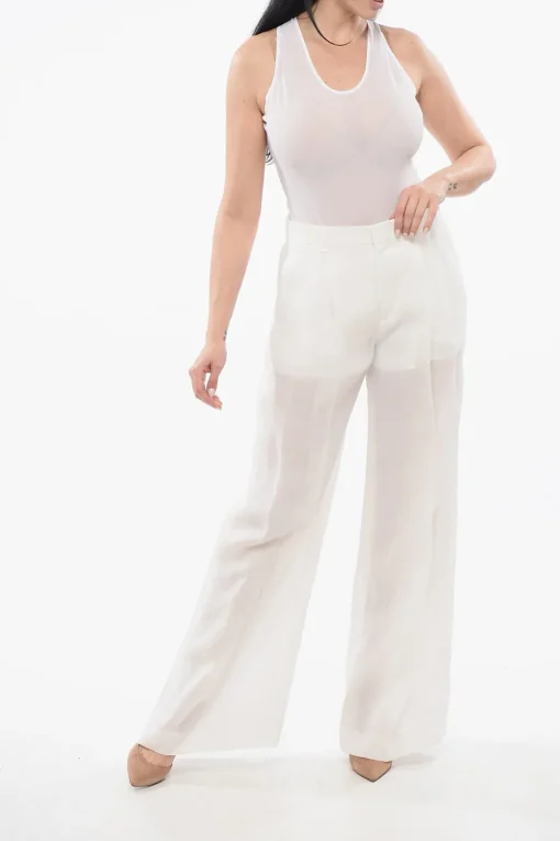 Fashion Pantloni Wide Leg in Ramie Donna Pantaloni