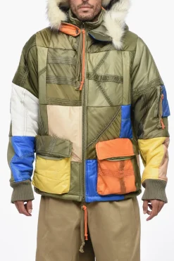 Hot Piumino MULTI STITCHWORK in Patchwork con Pelliccia Sintetica Uomo Giubbotti