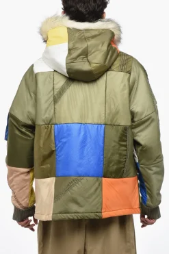 Hot Piumino MULTI STITCHWORK in Patchwork con Pelliccia Sintetica Uomo Giubbotti