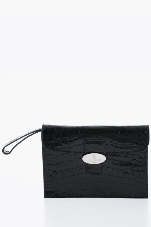 New Pochette in Pelle di Coccodrillo con Chiusura a Scatto Uomo Pochette E Buste