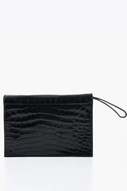 New Pochette in Pelle di Coccodrillo con Chiusura a Scatto Uomo Pochette E Buste