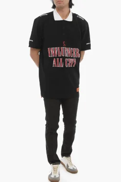 Polo a 3 Bottoni INFLUENCERin Cotone Piquet con Maxi Ricamo></noscript>Heron Preston Sale