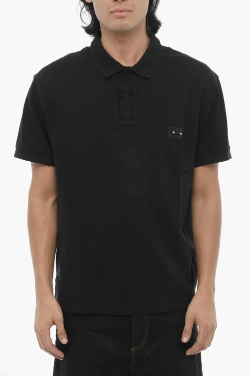 Fashion Polo a due Bottoni Loose Fit con Dettaglio Piercing Uomo T-Shirt