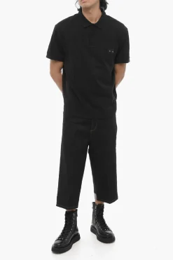 Fashion Polo a due Bottoni Loose Fit con Dettaglio Piercing Uomo T-Shirt
