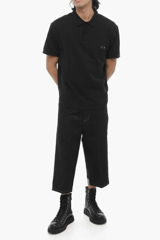 Fashion Polo a due Bottoni Loose Fit con Dettaglio Piercing Uomo T-Shirt