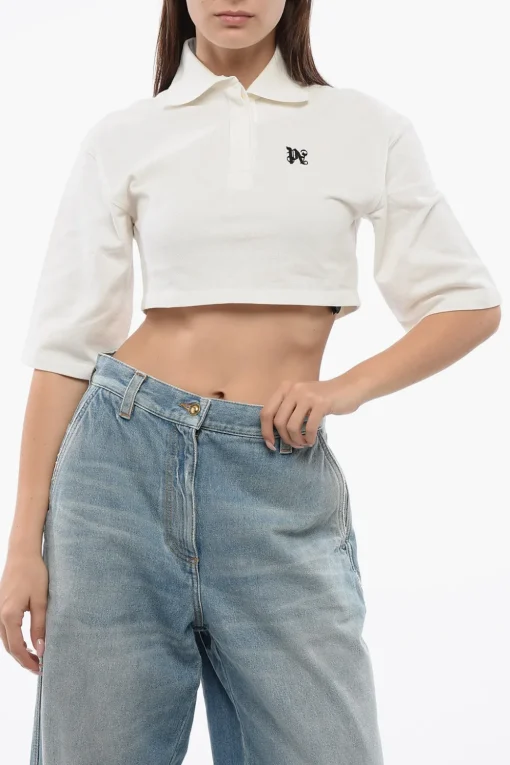 Polo A Maniche Corte Cropped Con Ricamo Logo>Palm Angels Online