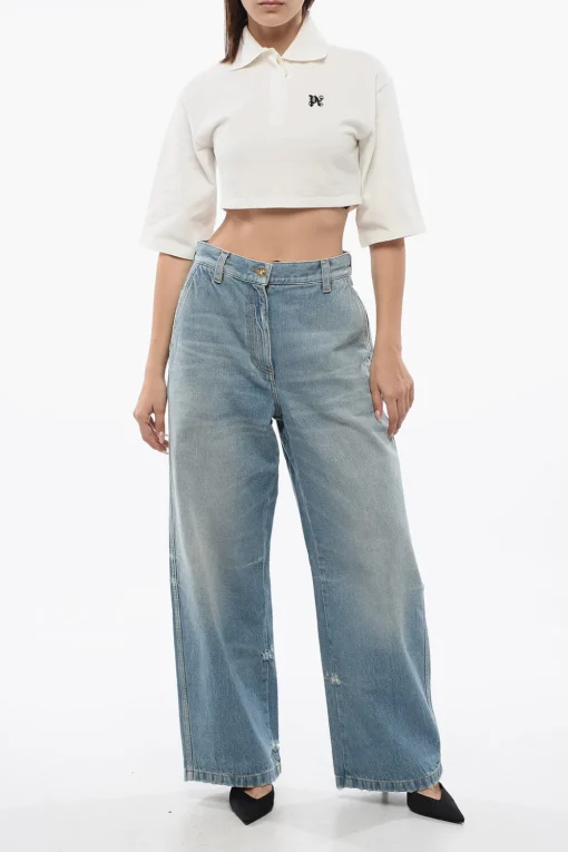 Polo A Maniche Corte Cropped Con Ricamo Logo>Palm Angels Online