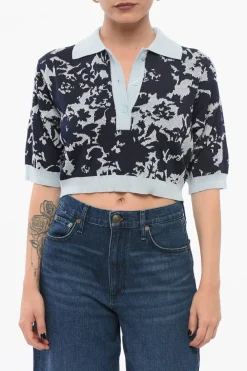 Fashion Polo Cropped Fit in Misto Cotone Jacquard Donna T-Shirts E Tops