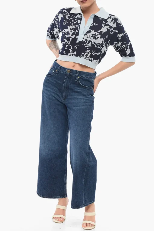 Fashion Polo Cropped Fit in Misto Cotone Jacquard Donna T-Shirts E Tops