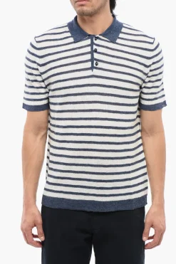Hot Polo In Misto Lino A Righe Uomo T-Shirt