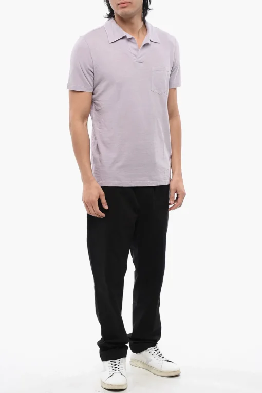 New Polo In Misto Lino Con Taschino Uomo T-Shirt