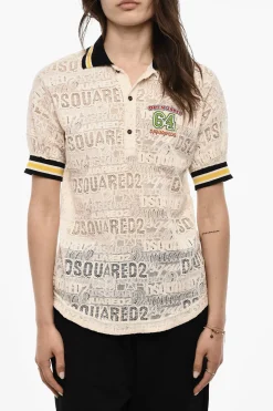 Polo In Pizzo con Logo All-Over>Dsquared2 Fashion