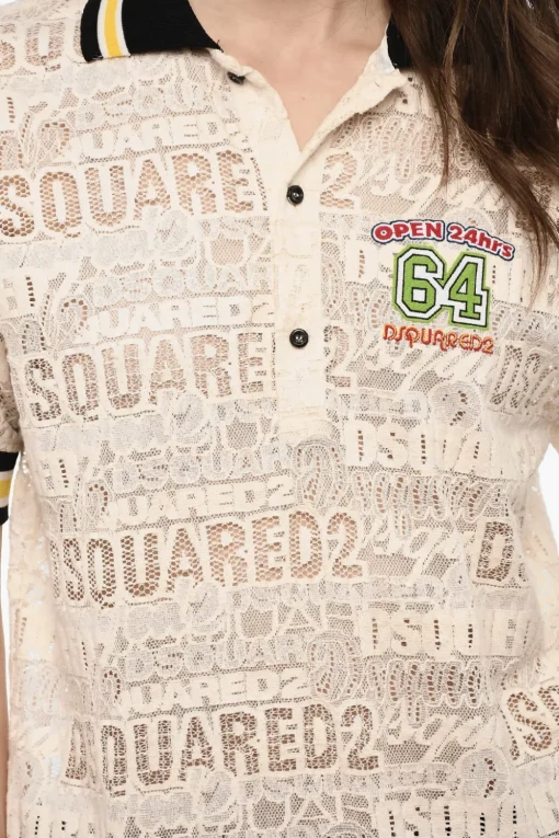 Polo In Pizzo con Logo All-Over>Dsquared2 Fashion