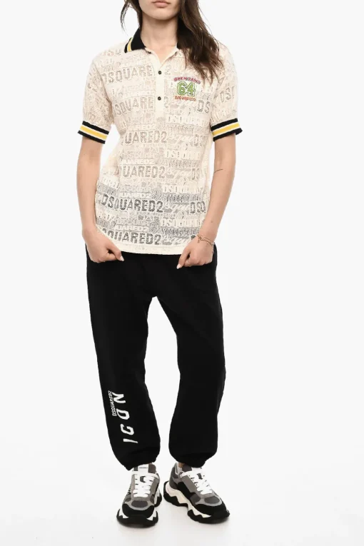 Polo In Pizzo con Logo All-Over>Dsquared2 Fashion