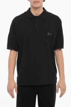 Discount Polo Loose Fit in Tinta Unita con Dettaglio Piercing Uomo T-Shirt