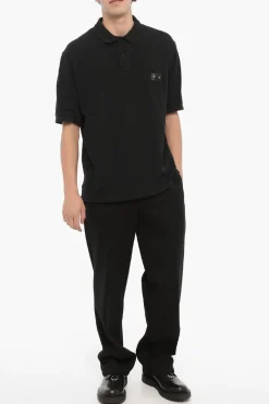 Discount Polo Loose Fit in Tinta Unita con Dettaglio Piercing Uomo T-Shirt