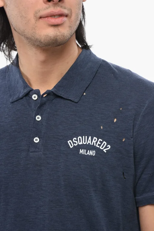 Polo Tennis Fit Effetto Distressed>Dsquared2 Hot