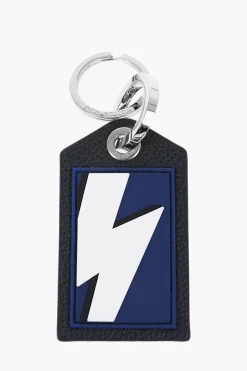 Online Portachiavi con Pendente in Pelle Martellata e Dettaglio Thunderbolt Uomo Portachiavi