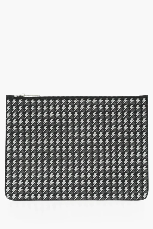 Outlet Pouch in Pelle con Logo All-Over Uomo Pochette E Buste