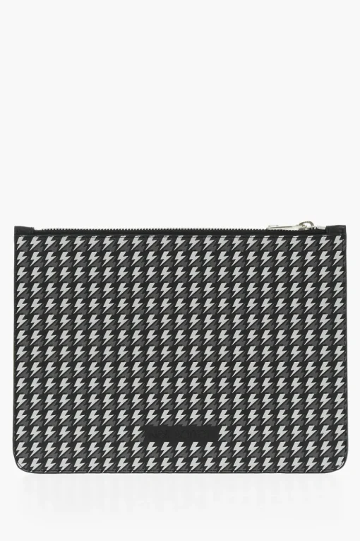 Outlet Pouch in Pelle con Logo All-Over Uomo Pochette E Buste