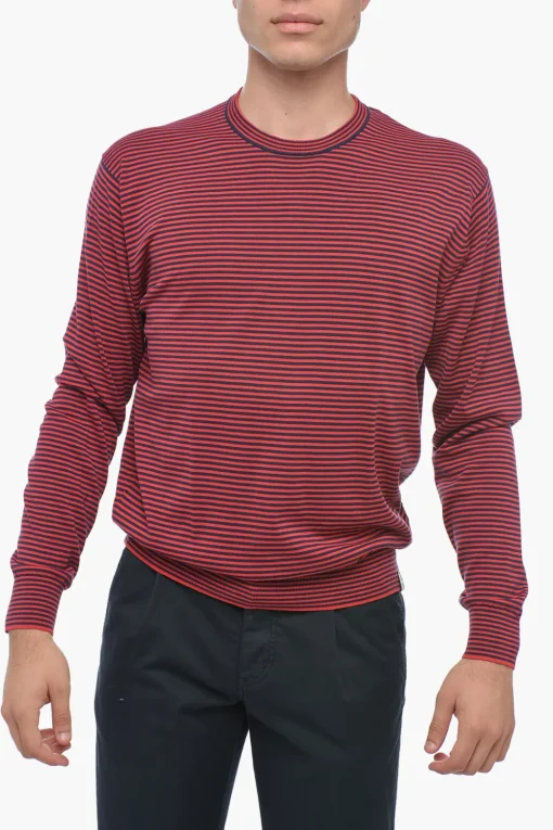 Outlet Pullover Girocollo Con Stampa A Righe Uomo Maglieria