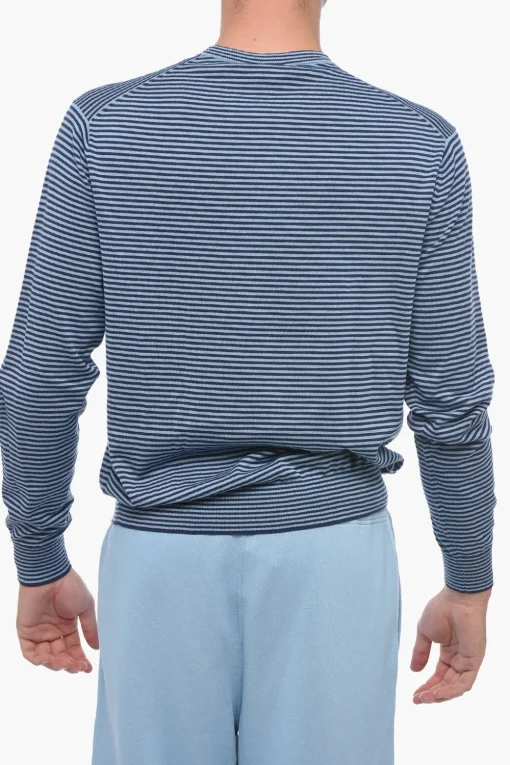 Outlet Pullover Girocollo Con Stampa A Righe Uomo Maglieria