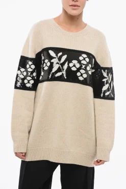 Online Pullover Girocollo FAGGI in Misto Cashmere con Ricamo in Paillettes Donna Maglieria