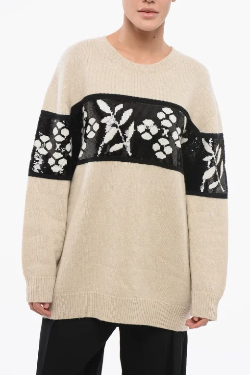 Online Pullover Girocollo FAGGI in Misto Cashmere con Ricamo in Paillettes Donna Maglieria