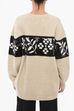 Online Pullover Girocollo FAGGI in Misto Cashmere con Ricamo in Paillettes Donna Maglieria