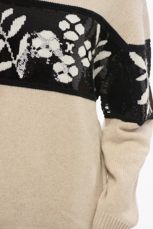 Online Pullover Girocollo FAGGI in Misto Cashmere con Ricamo in Paillettes Donna Maglieria