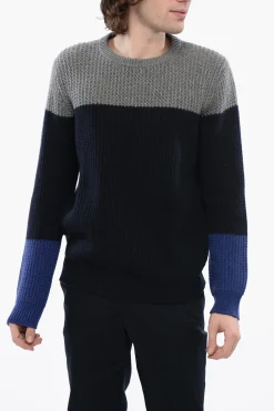 New Pullover Girocollo in Cashmere Bicolore Uomo Maglieria