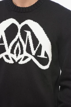 Pullover Girocollo in Cotone con Logo in Jacquard></noscript>Alexander McQueen Online