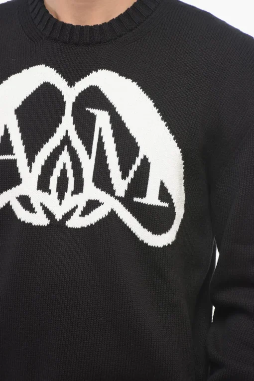 Pullover Girocollo in Cotone con Logo in Jacquard>Alexander McQueen Online