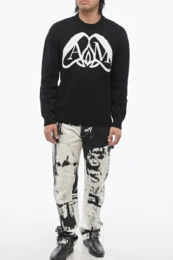 Pullover Girocollo in Cotone con Logo in Jacquard></noscript>Alexander McQueen Online